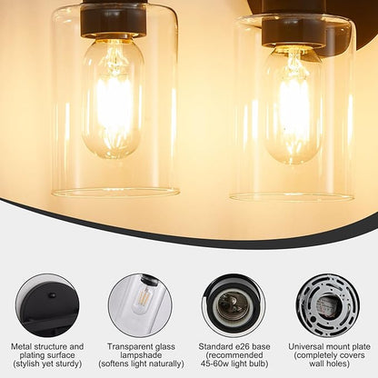 Bathroom Vanity Light Bathroom Light Fixtures Vanity Lights for Bathrrom Light Fixtures with Clear Glass Shade for Bath 3 Light (Black)