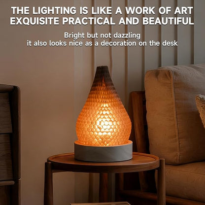 Modern Night Light Fixture Honeycomb Paper Minimalist Style LED Table Lamp Dimmable Nightlight Rechargeable Desk Decor Lamp for Living Room Kitchen Island Bar Entryway (Brown)