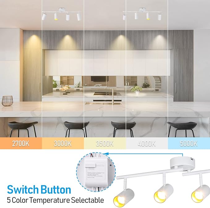 LEONLITE 36W 5CCT LED Track Lighting Fixtures Ceiling Dimmable, 4 Light Directional Track Fixture Flush Mount, 110-277V, CRI90, 3200lm, COB Spotlight Ceiling Light Indoor, Aluminum, Anti-Glare, White