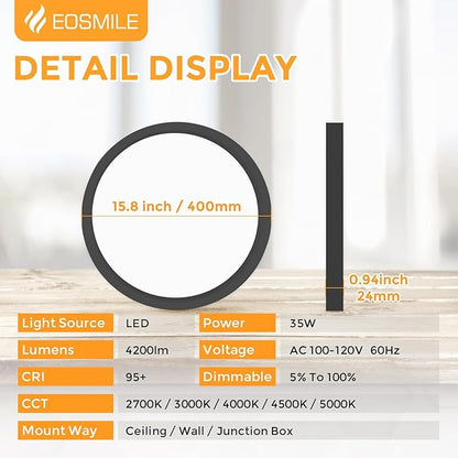 2Pack 15.8 Inch LED Flush Mount Ceiling Light, 35W, 120lm/W, 4200LM, CRI 95+, 2700K-5000K 5CCT Selectable & Dimmable, Black Round Flat Panel Light for Hallway, Kitchen, Bedroom, Laundry Room