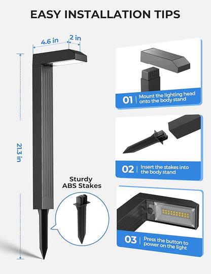 Vosaro Solar Pathway Lights Outdoor, 8 Pack 3-in-1 Solar Walkway Lights with 3000K/4500K/6000K, Tempered Glass Panel & IP65 Waterproof, Auto On/Off Landscape Lighting for Path Step Yard Driveway