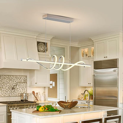 Modern LED Pendant Lights Kitchen Island,3000k-6000K Adjustable Color Dining Room Light Fixture,Dimmable with Remote Control Aluminum for Kitchen, Living, Dining,Bedroom(39in Chrome Silver