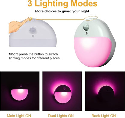 YUNLEX 2 Pack Pink Battery Night Light, Motion Activated Night Light, 2.6" Small Sticky Lights, 3 Light Modes, Dimmable Soft Glow for Bedroom, Nursery, Baby, Kids, Sleep, Soothing Fear of The Dark