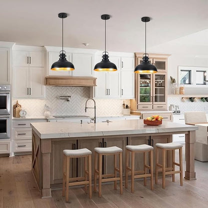 Refice 3 Pack Farmhouse Pendant Lights Black Pendant Lighting for Kitchen Island Adjustable Height Dome Hanging Lights for Barn, Dining Room