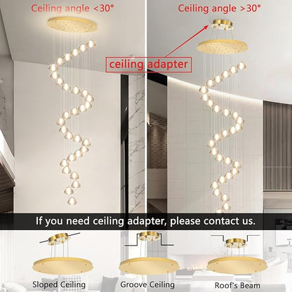 30-Lights Modern Chandeliers for High Ceiling Large Crystal Chandeliers LED Long Handing Light Fixture for Entrance Hallway Foyer Staircase 3000K