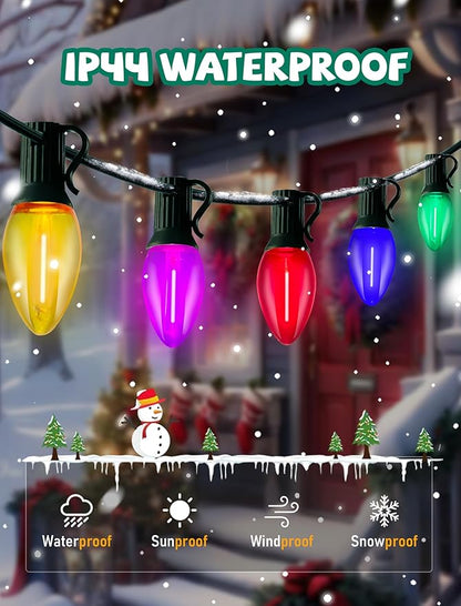 C7 LED Christmas Lights, 25Ft Vintage C7 Christmas Lights with 27 LED Clear Multicolor Bulbs, Hanging Connectable Xmas String Light for Patio Garden Holiday Home Xmas Decor
