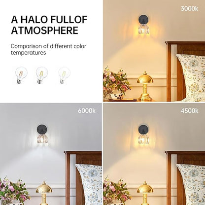 Shenmoyl Vintage Wall Sconce with Amber Tulip Glass Lampshade 180 Degree Adjustable Black Sconce Hradwired Modern Wall Lighting Fixture with Switch for Bedside Bedroom Doorway