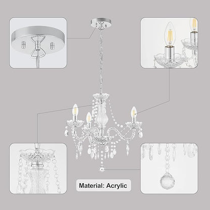 Luvkczc Chandeliers for Dining Room, 3-Light Acrylic Ceiling Light Adjustable Chain&E12 Base Pendant Light for Bedroom, Dining Room, Living Room