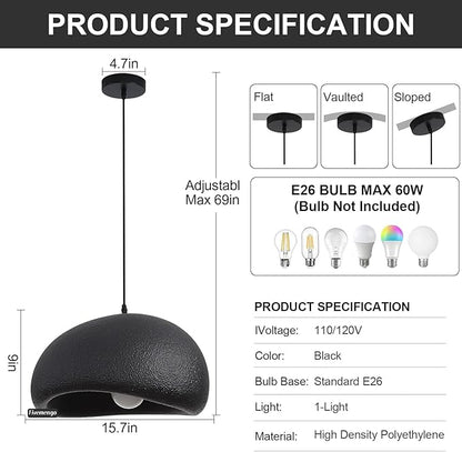 15.7in Wabi Sabi Pendant Light, Kitchen Island Lighting Fixture Ceiling Mount Japanese Lamp Japandi Chandelier for Dining Living Room Hallway Bedroom Restaurant Hanging Lamp, Black 1 Pack