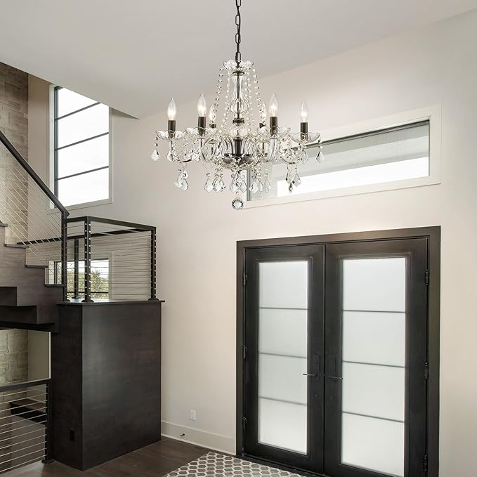 Crystal Chandelier Light Fixture, Modern K9 Crystal Chandelier for Dining Room, Black Ceiling Hanging Pendant Light Fixture for Living Room, Entryway, Bedroom, Hallway, Kitchen Island