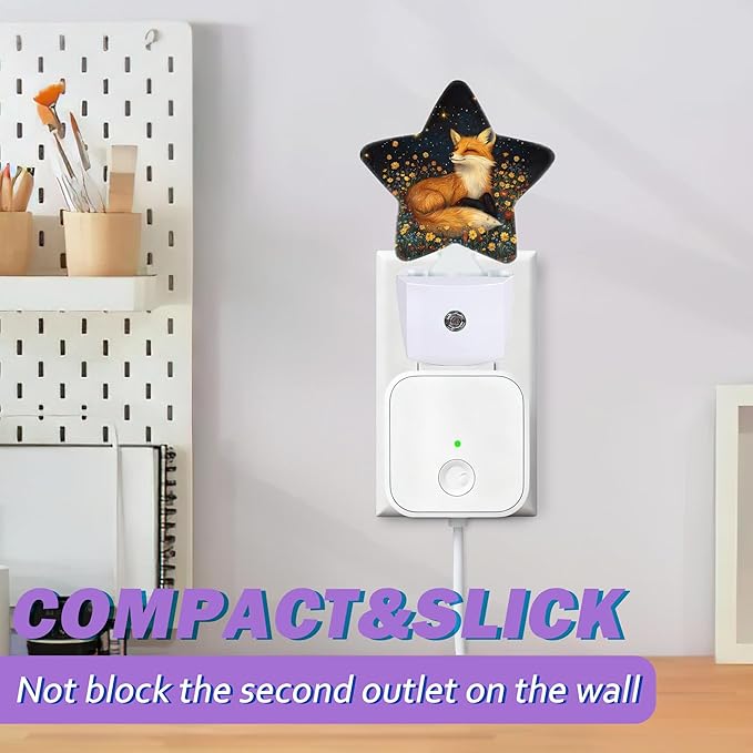 Night Lights Plug Into Wall Decorative,Fox Animal Nightlights for Kids Bedroom, Wildflowers Energy Efficient Dusk-to-Dawn Sensor Sleep Friendly Lamp for Nursery Bathroom