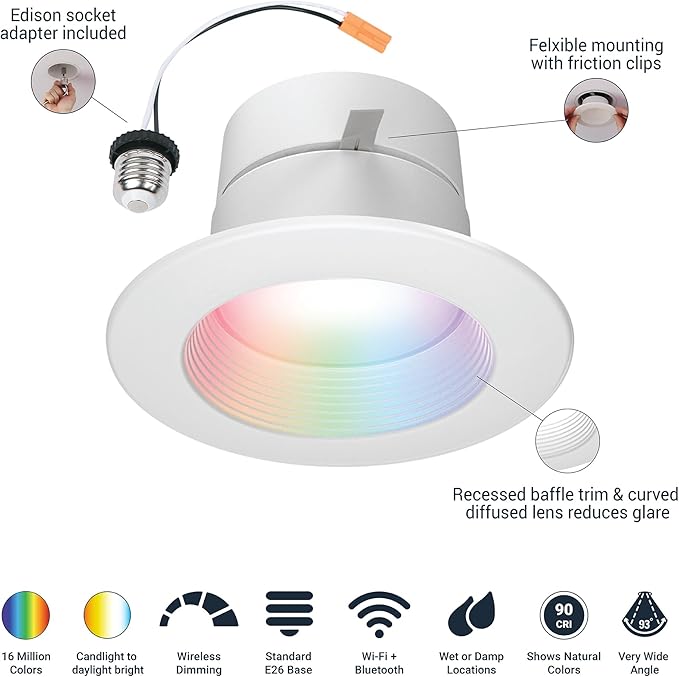 HALO 4 in Smart Wi-Fi Recessed LED Downlight Connected by WiZ Pro with SpaceSense Motion Detection, Dimmable, Full Color Changing, 600 Lumens, Wet Rated Ceiling Light - RL4069WZRGBWWHR