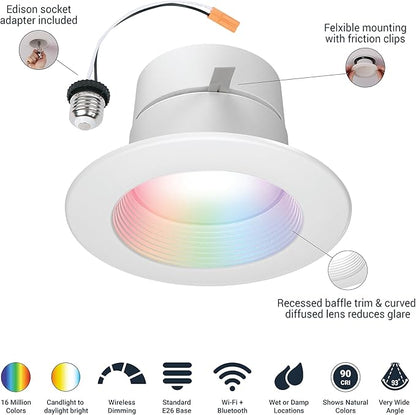 HALO 4 in Smart Wi-Fi Recessed LED Downlight Connected by WiZ Pro with SpaceSense Motion Detection, Dimmable, Full Color Changing, 600 Lumens, Wet Rated Ceiling Light - RL4069WZRGBWWHR