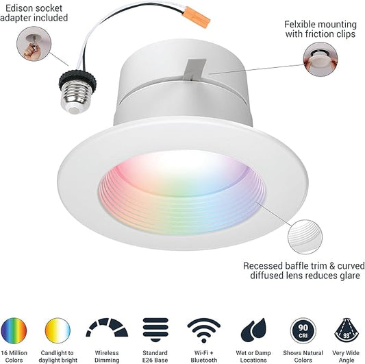 HALO 4 in Smart Wi-Fi Recessed LED Downlight Connected by WiZ Pro with SpaceSense Motion Detection, Dimmable, Full Color Changing, 600 Lumens, Wet Rated Ceiling Light - RL4069WZRGBWWHR
