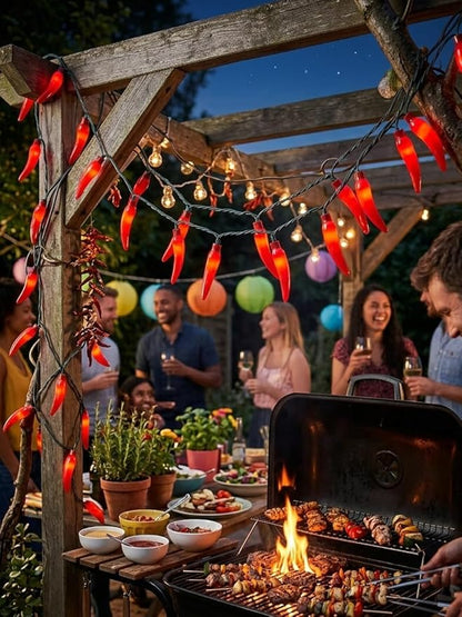 35 LED Red Chili Pepper Christmas Lights, 13.6Ft Outdoor String Lights with Warm White Bulbs, Plug in Fairy Lights for Indoor Party Kitchen Patio Garden Decor, Cook Off Decorations for Cinco De Mayo