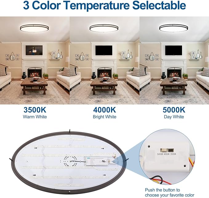 DAKASON 32In Oval LED Flush Mount Ceiling Light for Kitchen, 50W Large LED Ceiling Light Fixture for Living Room, 3000K/4000K/5000K Adjustable, Dimmable Ceiling Lighting for Dining Room/Laundry, ORB