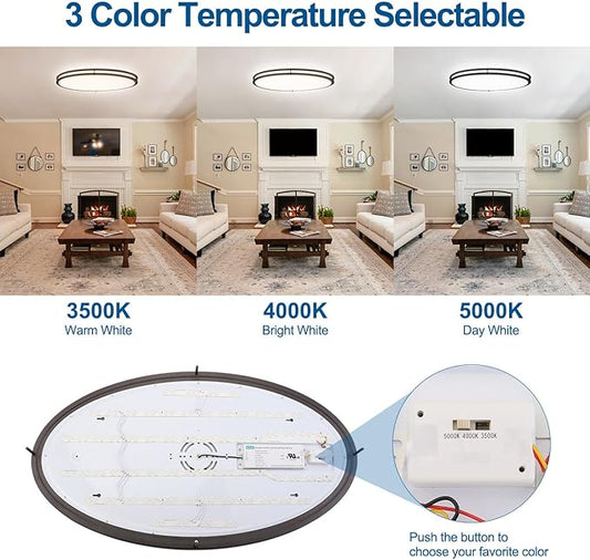 DAKASON 32In Oval LED Flush Mount Ceiling Light for Kitchen, 50W Large LED Ceiling Light Fixture for Living Room, 3000K/4000K/5000K Adjustable, Dimmable Ceiling Lighting for Dining Room/Laundry, ORB