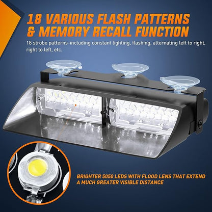 Nilight White Emergency Strobe Lights Windshield Hazard Warning Safety Flash with Suction Cups Super Bright LED Light for Police Enforcement Firefighters Vehicle Truck