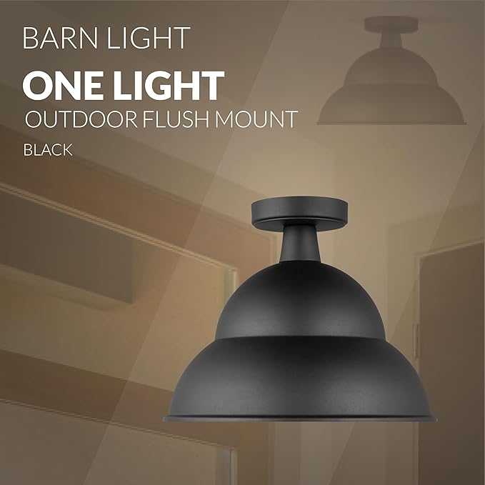 Generation Lighting 1-Light Barn Light Outdoor Ceiling Lamp Black 7836701-12, Flush Mount Ceiling Light Fixture for Home Decor, Farmhouse Outdoor Light Fixture Can Use LED Light Bulbs