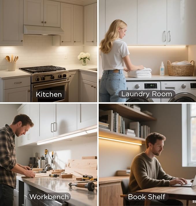 Leetdud Hand Wave Under Cabinet LED Lighting Plug in, 16 Inch 3 Pcs Dimmable Linkable Ultra Thin Aluminum Alloy Housing, 4000K Natural White Motion Sensor Counter Lights for Kitchen, Shelf, Cupboard