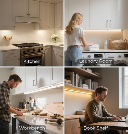 Leetdud Hand Wave Under Cabinet LED Lighting Plug in, 16 Inch 3 Pcs Dimmable Linkable Ultra Thin Aluminum Alloy Housing, 4000K Natural White Motion Sensor Counter Lights for Kitchen, Shelf, Cupboard