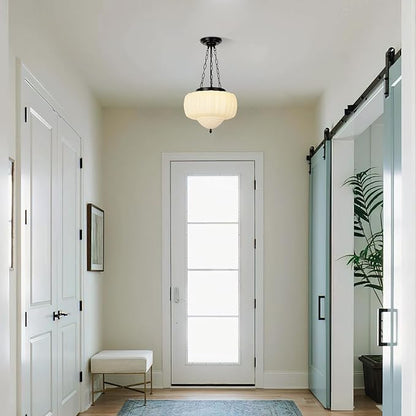 14" Vintage Milk Glass Pendant Light, Mid-Century Modern Schoolhouse Ceiling Chandelier, Vintage White Opal Flush Hanging Fixture for Kitchen Island, Dining Room, Bedroom, Living Room