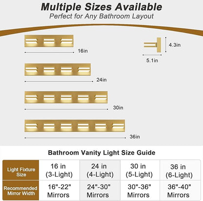 IZORRO LED Modern Bathroom Lights Fixtures(3-Light,Dimmable,360°Rotate),Brushed Glod Acrylic Wall Lighting,Vanity Lights for Bathroom Over Mirror - 6000k 16In （No Assembly Required）