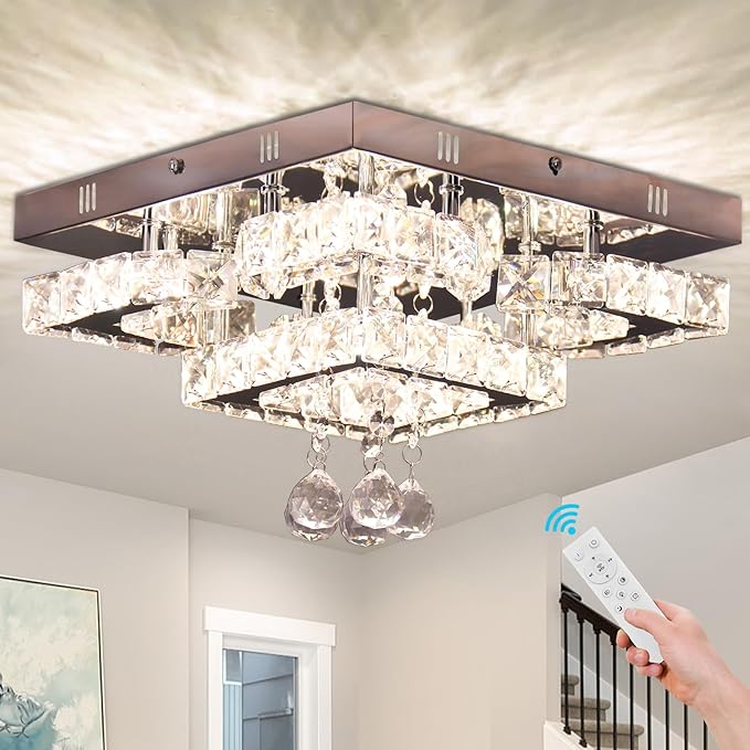 11.8" Modern Crystal Chandelier LED Ceiling Light Fixture Suitable for Kitchen Corridor Hallway Bedroom Bathroom Dining Room 4 Petals/Raindrop Ball Square Remote Control/APP (dimmable)