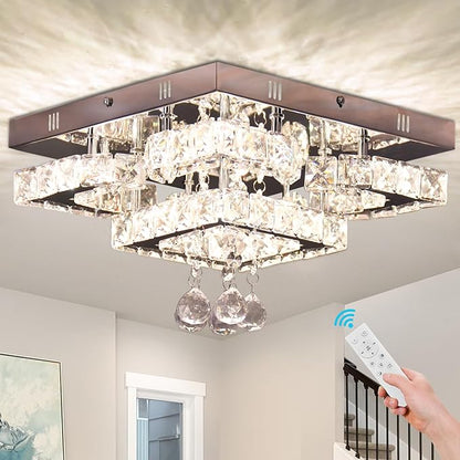 11.8" Modern Crystal Chandelier LED Ceiling Light Fixture Suitable for Kitchen Corridor Hallway Bedroom Bathroom Dining Room 4 Petals/Raindrop Ball Square Remote Control/APP (dimmable)