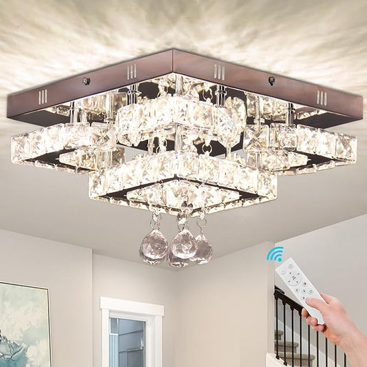11.8" Modern Crystal Chandelier LED Ceiling Light Fixture Suitable for Kitchen Corridor Hallway Bedroom Bathroom Dining Room 4 Petals/Raindrop Ball Square Remote Control/APP (dimmable)