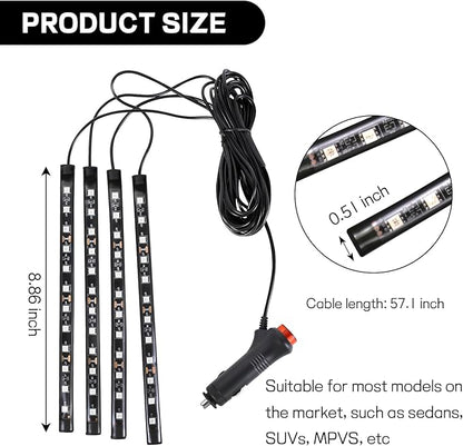 Car LED Strip Light, 12V 48 LED Interior Atmosphere Lights Under Dash Ambient Night Light, Auto Interior Decorative Lamp with Cigarette Adapter Plug, Car Accessories (Blue, Cigarette Lighter)