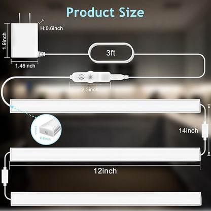 maylit Under Cabinet Lights Plug in, 3 Pcs 12 Inch Multi-Color Under Cabinet Lighting, Bright Under Counter Lights for Kitchen, Ultra Thin Dimmable Light for Cabinet, Counter, Workbench, Desk