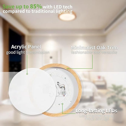 Modern LED Ceiling Light for Bedroom: Minimalist Wood Flush Mount Ceiling Light Fixture with Acrylic Lampshade - 4500K Not Dimmable Overhead Ceiling Lamps for Kitchen Hallway Living Room (11.8" Wood)