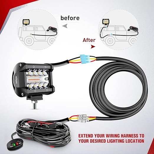 Nilight 2PCS 16AWG 10Feet Wiring Harness Extension for 6Modes Amber White Light Bar Strobe Play and Plug 3-Wires, 2 Years Warranty,Black