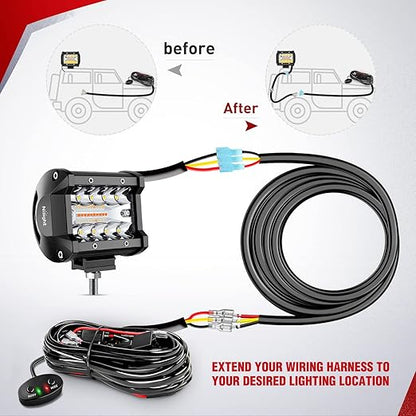 Nilight 2PCS 16AWG 10Feet Wiring Harness Extension for 6Modes Amber White Light Bar Strobe Play and Plug 3-Wires, 2 Years Warranty,Black