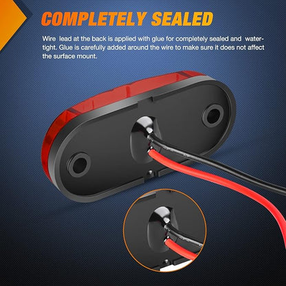 Nilight 2.5Inch Oval Side Marker Light 20PCS 2 Diode LED Trailer Indicator Clearance Lights Waterproof Surface Mounted for 10-30V Truck Camper Boat Lorry