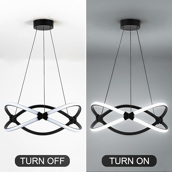 Mayful Modern LED Chandelier,3-Color Dimmable with Remote Control,Black Adjustable Height Pendant Light Fixtures with Circular Ring Shape,Modern Chandeliers for Dining Room Kitchen Island Living Room