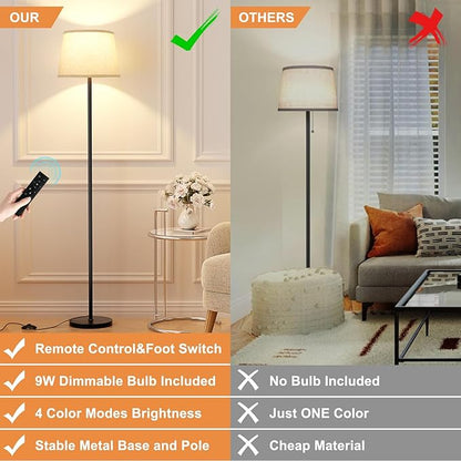 Raexpectis 【Upgraded Floor Lamps for Living Room, Modern Floor Lamp with Remote Control, Dimmable Colors Temperature Standing Lamp Foot Switch, 9W LED Bulb Tall Lamps for Bedroom Office Kid Room