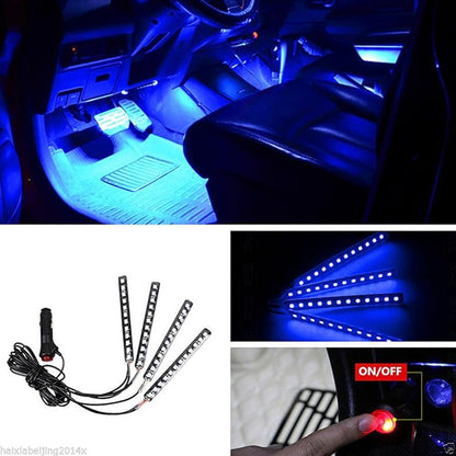 Car LED Strip Light, EJ's SUPER CAR 4pcs 48 LED Car Interior Lights Under Dash Lighting Waterproof Kit,Atmosphere Neon Lights Strip for Car,DC 12V(Blue)