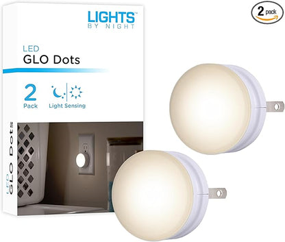 Lights by Night Mini LED Night Light, Plug-In, Dusk to Dawn Sensor, Warm White, Compact, Ambient Lighting, LED Lights for Bedroom, Bathroom, Nursery, Hallway, Kitchen, 43950, 2 Pack