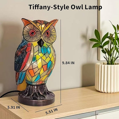 Owl Lamp Tiffany Style Stained Vintage Resin Colorful Tiffany Owl Table Lamps for Bedroom Living Room Nursery Office, Whimsical Animal Desk Lamp, Birthday Gifts for Girl Mother Grandmother Woman.
