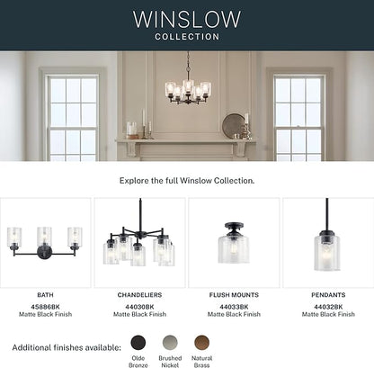 Kichler Winslow 1-Light Mini Pendant Light Fixture with Clear Seeded Glass in Black for Kitchen Island, Bar, Laundry Sink, Hanging Ceiling Light (7.5" x 4.25"), 44032BK
