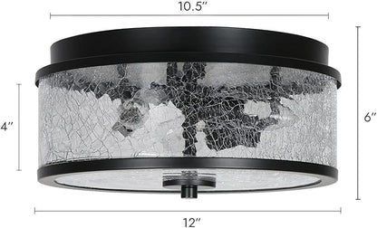 KSANA Black Flush Mount Ceiling Light, Modern Farmhouse 3-Light Close to Ceiling Light Fixtures with Crackled Glass Shade for Bedroom, Hallway, Foyer, Kitchen and Dining Room