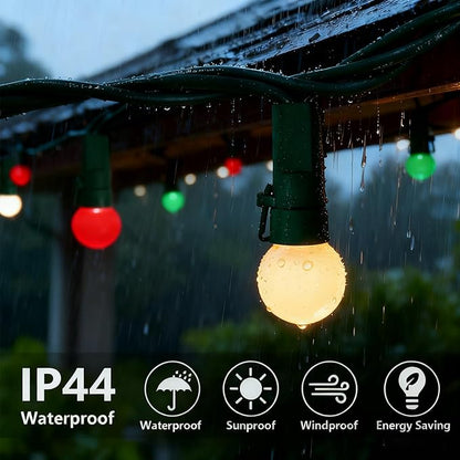 Round Christmas Lights Outdoor 13.5Ft G15 Red Green White Christmas Lights 50 LED Mini Globe String Light Indoor, Shatterproof Connectable & Plug in Xmas Light for Home Wreath Porch Patio Tree Decor