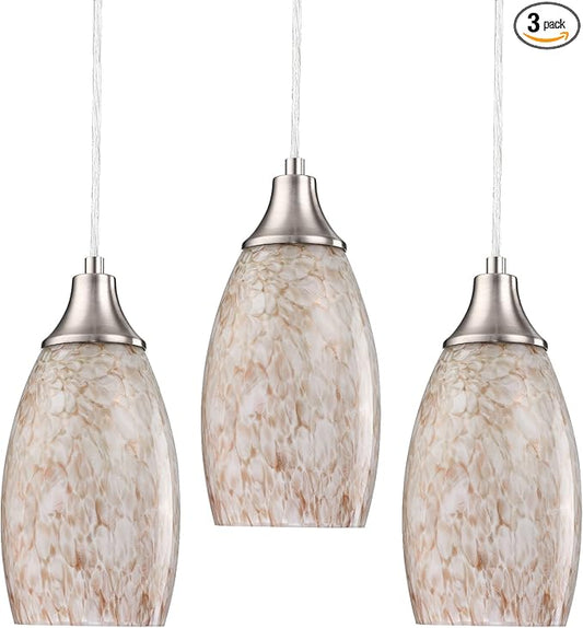 karyfine Milk Mini Glass Pendant Lights,Blown Art Glass Pendant Hanging Light Fixtures Kitchen Island Pendant Lamp Shade with Brushed Nickel Finish for Bar Counter,Hallway,Dining Room-3Pack