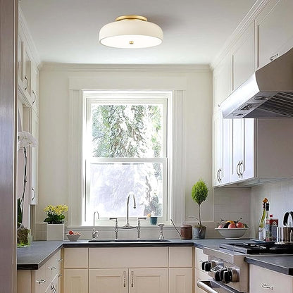 Dimmable LED Ceiling Light Fixture, 2700K-6000K 5CCT Modern Mid-Century Semi Flush Mount Ceiling Light, Cream White Close to Ceiling Lamp for Kitchen, Laundry Room, Bedroom, Hallway, 11.8in