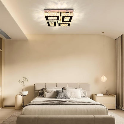 13.1'' Square Crystal Chandelier Light Modern Crystal Ceiling Light Flush Mount Ceiling Lamps for Dining Room Living Room Bedroom Hallway Warm White