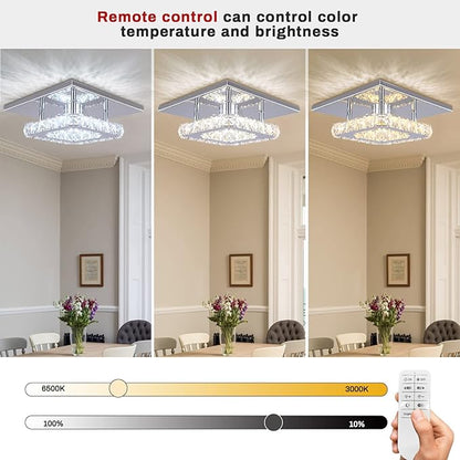 Dimmable Mini LED Chandeliers Modern Crystal Chandelier 7.9 Inches Led Ceiling Light Square Flush Mount Ceiling Light