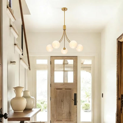 Bubble Chandelier, Modern Sputnik Dining Room 5-Light Chandelier with Gold Finish and Glass Globes for Kitchen Bedroom Foyer and Living Room