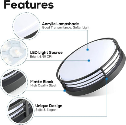 WISBEAM 13 Inch LED Ceiling Lighting Fixture, 23W Black Flush Mount Ceiling Light with 5CCT(2700K/3000K/3500K/4000K/5000K), Dimmable LED Light Ceiling Mount for Kitchen Bathroom Hallway, 2 Packs
